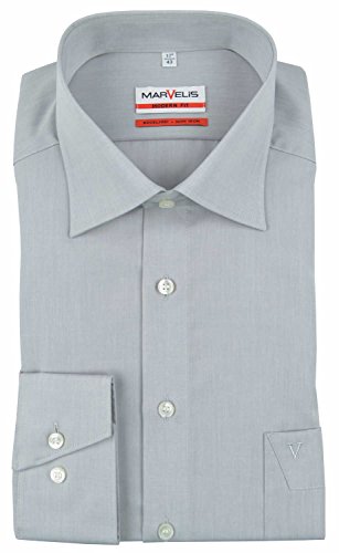 MARVELIS Modern Fit Hemd Langarm mit Brusttasche Chambray mittelgrau (Size 39) von Marvelis