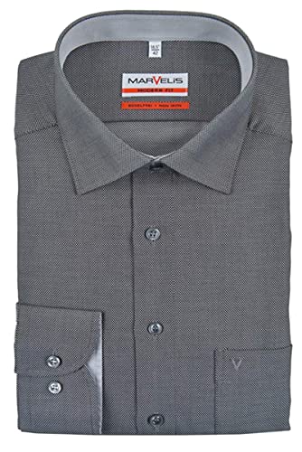 MARVELIS Modern Fit Hemd Langarm mit Brusttasche Struktur grau mit schwarzem Muster Größe 44 von Marvelis