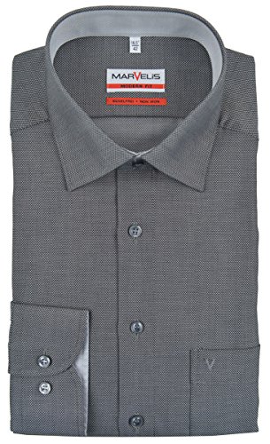 Marvelis Herren Businesshemd Non-Iron Modern Fit, Langarm, Kent-Kragen, Struktur, 100% Baumwolle, schwarz 68, 39 von Marvelis