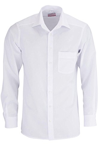 Marvelis Herren Businesshemd Non-Iron Modern Fit, extralang, Kent-Kragen, Uni Popeline, 100% Baumwolle, Weiss 00, 38 von Marvelis