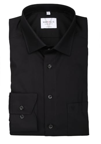 Marvelis Herren Businesshemd Non-Iron Modern Fit, extralang, Kent-Kragen, Uni Popeline, 100% Baumwolle, schwarz 68, 41 von Marvelis