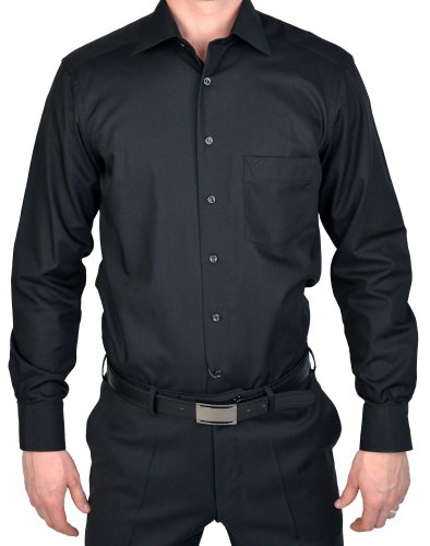 Marvelis Herren Businesshemd Non-Iron Modern Fit, extralang, Kent-Kragen, Uni Popeline, 100% Baumwolle, schwarz 68, 46 von Marvelis