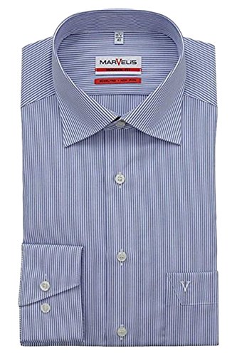 Marvelis Herren Businesshemd Non-Iron Modern Fit, Langarm, Kent-Kragen, Streifen, 100% Baumwolle, blau 15, 41 von Marvelis