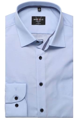 Marvelis Body Fit Hemd Langarm | Hellblau mit Besatz | New York Kent Kragen mit Besatz Gr. 44 von Marvelis