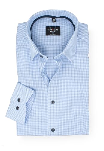 Marvelis Body Fit Hemd Langarm | Karo Hellblau | 100% Baumwolle | New Kent Kragen Gr. 42 von Marvelis