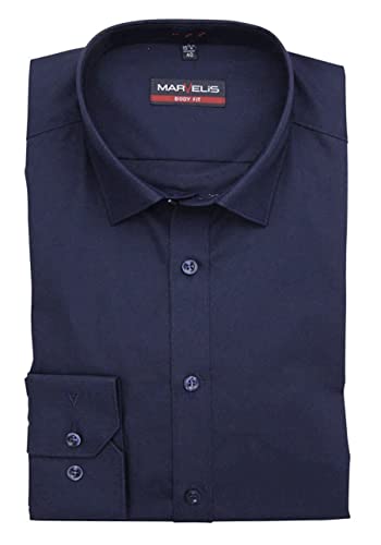 Marvelis Herren Businesshemd Body Fit, Langarm, Kent-Kragen, Uni Popeline, 100% Baumwolle, Navy 80, 38 von Marvelis