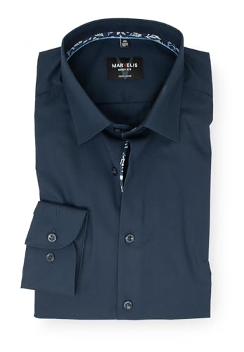 Marvelis Body Fit Hemd Langarm | Uni Dunkelblau | 100% Baumwolle | New Kent Kragen Gr. 40 von Marvelis