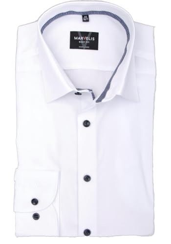 Marvelis Body Fit Hemd Langarm | Weiß mit Besatz | New York Kent Kragen mit Besatz Gr. 40 von Marvelis