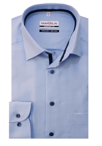 Marvelis Herren Businesshemd Non-Iron Comfort Fit, Langarm, Kent-Kragen, Twill, 100% Baumwolle, bleu 11, 40 von Marvelis