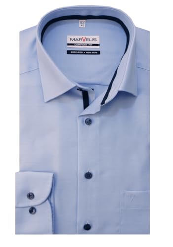 Marvelis Herren Businesshemd Non-Iron Comfort Fit, Langarm, Kent-Kragen, Twill, 100% Baumwolle, bleu 11, 43 von Marvelis