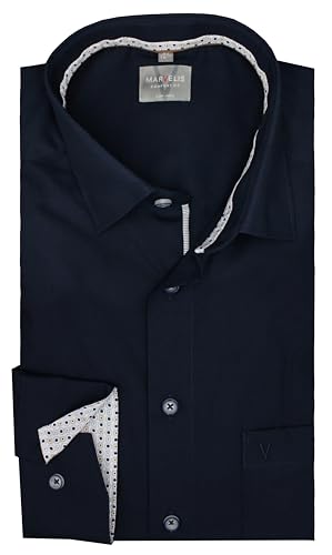 Marvelis Comfort Fit Herren Langarm Businesshemd Marine-Blau | Bügelfrei | Reine Baumwolle | New Kent Kragen Gr. 48 von Marvelis