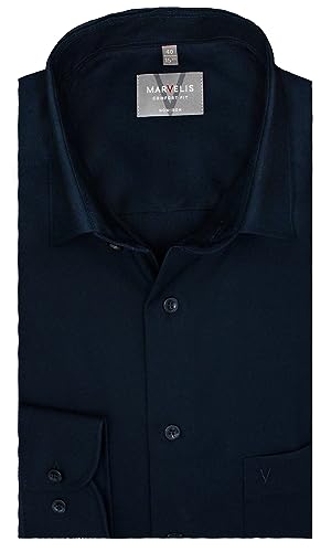 Marvelis Comfort Fit Herren Langarm Businesshemd Nachtblau| Reine Baumwolle | New Kent Kragen Gr. 41 von Marvelis