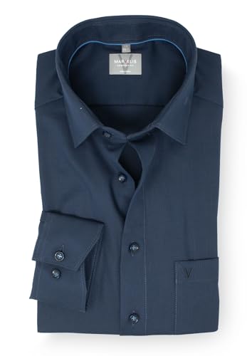 Marvelis Comfort Fit Langarm Hemd | Struktur Dunkelblau | New Kent Kragen mit Besatz Gr. 42 von Marvelis