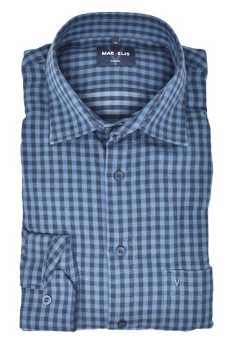 Marvelis Freizeithemd Hemd Casual Langarm Flanell Marine/blau kariert 6028.44.18, Kragenweite/Größe:XL von Marvelis