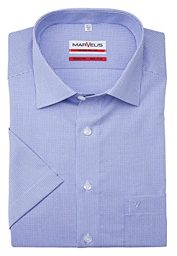 Marvelis Herren Businesshemd Kurzarm Non-Iron Modern Fit,Vichy Karo,New Kent,bleu 11,43 von Marvelis