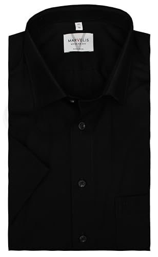Marvelis Hemd, Halbarm, Schwarz, Modern Fit, Bügelfrei, Knitterfrei, 100% Baumwolle, New Kent Kragen (45) von Marvelis