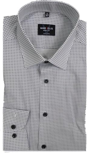 Marvelis Hemd Body Fit schwarz/Weiss Gemustert 7507.49.68 extra Langer Arm 69 cm, Kragenweite/Größe:44 von Marvelis