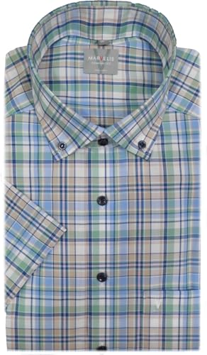 Marvelis Hemd Comfort Fit Kurzarm Button Down blau/grün Karo 7027.62.45, Kragenweite:45 von Marvelis
