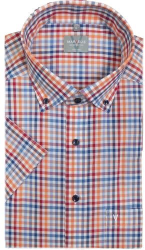 Marvelis Hemd Comfort Fit Kurzarm Button Down orange/blau Karo 7023.62.35, Kragenweite:50 von Marvelis