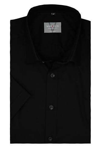 Marvelis Hemd Halbarm, Schwarz, Comfort Fit, Bügelfrei, Knitterfrei, 100% Baumwolle, New Kent Kragen, Kurzarm 1/2 (48) von Marvelis