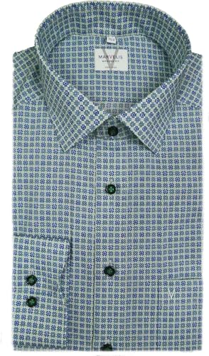Marvelis Hemd Modern Fit 7234.79.45 grün Gemustert extra Langer Arm 69cm, Kragenweite:42 von Marvelis