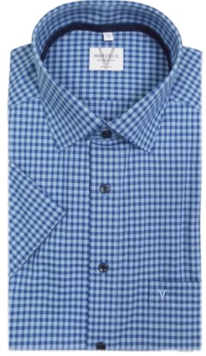 Marvelis Hemd Modern Fit Kurzarm blau Karo 7241.72.18, Kragenweite:41 von Marvelis