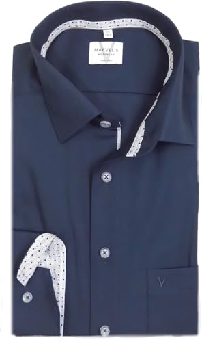 Marvelis Hemd Modern Fit Uni Marine blau 7233.74.18, Kragenweite:46 von Marvelis