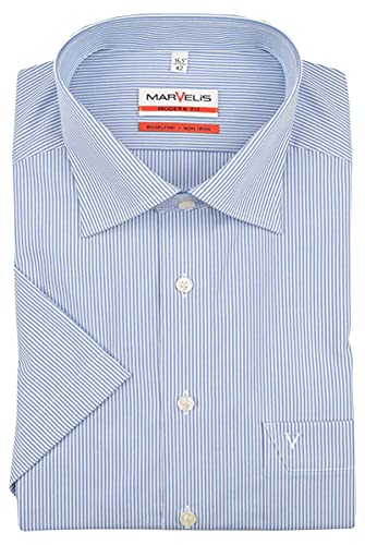 Marvelis Herren Businesshemd Kurzarm Non-Iron Modern Fit,Gestreift,New Kent,blau 15,39 von Marvelis