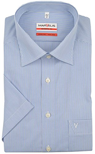 Marvelis Herren Businesshemd Kurzarm Non-Iron Modern Fit,Gestreift,New Kent,blau 15,40 von Marvelis