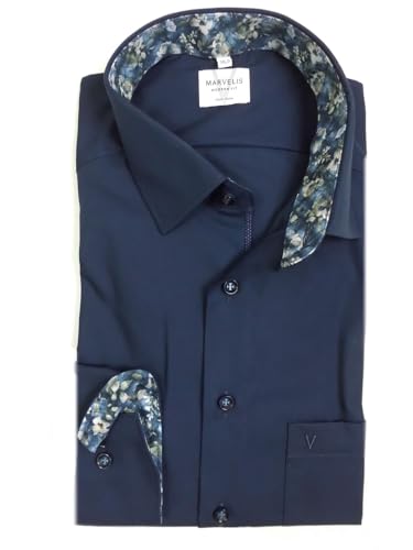 Marvelis Hemd Modern Fit bügelfrei 7246.89.18 Uni Marine extra Langer Arm 69 cm, Kragenweite:44 von Marvelis