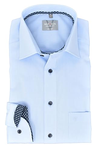 Marvelis Herren Businesshemd Comfort Fit Kent Kragen Langarm Einfarbig Hellblau, Kragenweite:43 von Marvelis