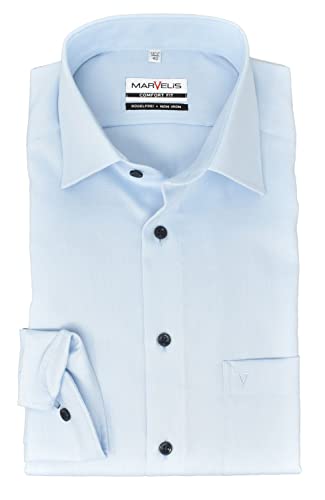 Marvelis Herren Businesshemd Comfort Fit Kent Kragen Langarm Einfarbig Hellblau, Kragenweite:45 von Marvelis