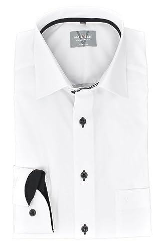 Marvelis Herren Businesshemd Comfort Fit Kent Kragen Langarm Einfarbig Weiß, Kragenweite:45 von Marvelis
