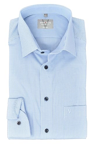 Marvelis Herren Businesshemd Comfort Fit Kent Kragen Langarm Kariert Hellblau, Kragenweite:42 von Marvelis