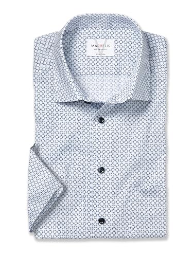 Marvelis Herren Businesshemd Kurzarm Non-Iron Modern Fit,Rotationsdruck,New Kent,bleu 11,41 von Marvelis