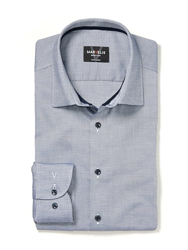 Marvelis Herren Businesshemd Langarm Body-Fit,Einfarbig,New York Kent,Marine 18,41 von Marvelis