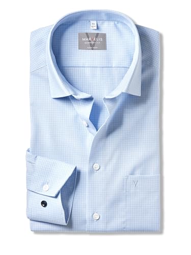 Marvelis Herren Businesshemd Langarm Non-Iron-Comfort-Fit,Kariert,New Kent,bleu 11,45 von Marvelis