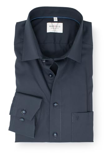 Marvelis Herren Businesshemd Langarm Non-Iron-Modern-Fit,Einfarbig,New Kent,Marine 18,43 von Marvelis