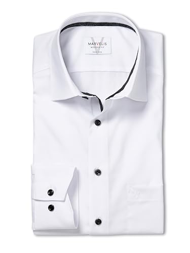 Marvelis Herren Businesshemd Langarm Non-Iron Modern Fit,Einfarbig,New Kent,Weiss 00,39 von Marvelis