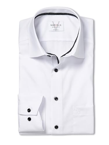 Marvelis Herren Businesshemd Langarm Non-Iron Modern Fit,Einfarbig,New Kent,Weiss 00,40 von Marvelis