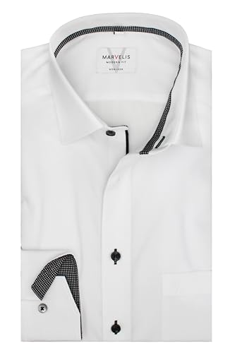 Marvelis Herren Businesshemd Langarm Non-Iron-Modern-Fit,Einfarbig,New Kent,Weiss 00,40 von Marvelis