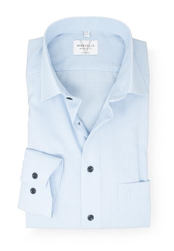 Marvelis Herren Businesshemd Langarm Non-Iron-Modern-Fit,Kariert,New Kent,bleu 11,42 von Marvelis