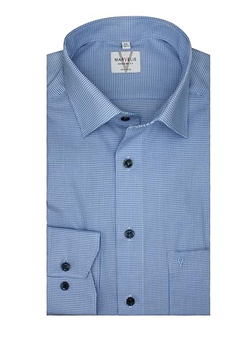 Marvelis Herren Businesshemd Langarm Non-Iron Modern Fit,Karo Blau-Weiß,New Kent, Kragenweite:40 von Marvelis