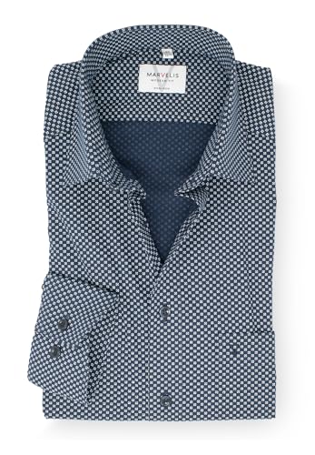 Marvelis Herren Businesshemd Langarm Non-Iron-Modern-Fit,Rotationsdruck,New Kent,Marine 18,48 von Marvelis