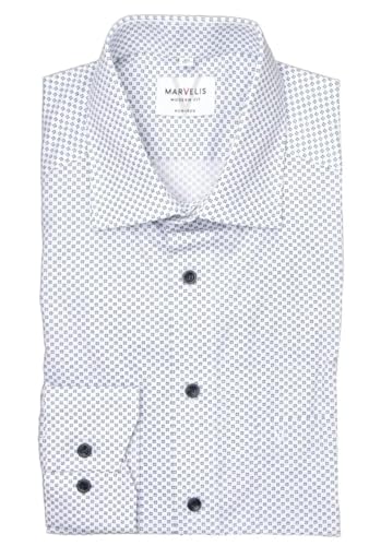 Marvelis Herren Businesshemd Langarm Non-Iron-Modern-Fit,Rotationsdruck,New Kent,Weiss 00,39 von Marvelis