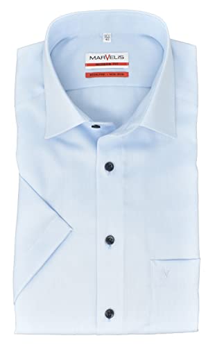 Marvelis Herren Businesshemd Modern Fit Kent Kragen Kurzarm Einfarbig Hellblau, Kragenweite:40 von Marvelis