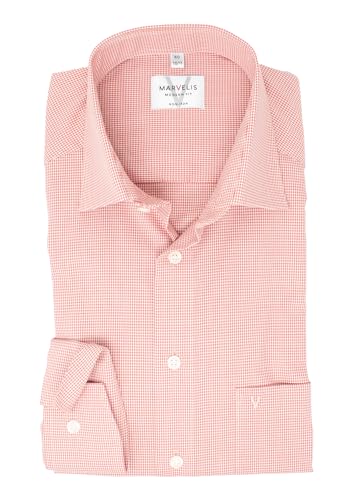 Marvelis Herren Businesshemd Modern Fit Kent Kragen Langarm Kariert Rot, Kragenweite:43 von Marvelis