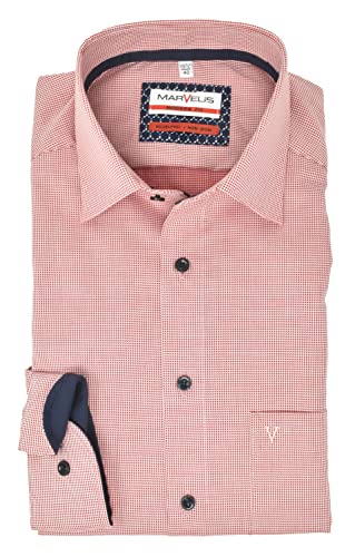 Marvelis Herren Businesshemd Modern Fit Kent Kragen Langarm Struktur Rot, Kragenweite:42 von Marvelis