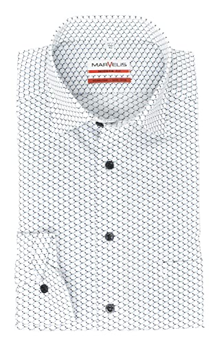 Marvelis Herren Businesshemd Modern Fit Under Button Down Extra Langer Arm 69cm Muster Weiß, Kragenweite:40 von Marvelis