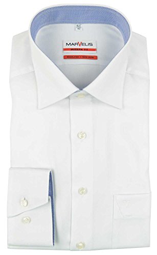 Marvelis Herren Businesshemd Non-Iron Modern Fit, Langarm, Kent-Kragen, Struktur, 100% Baumwolle, Weiss 00, 38 von Marvelis